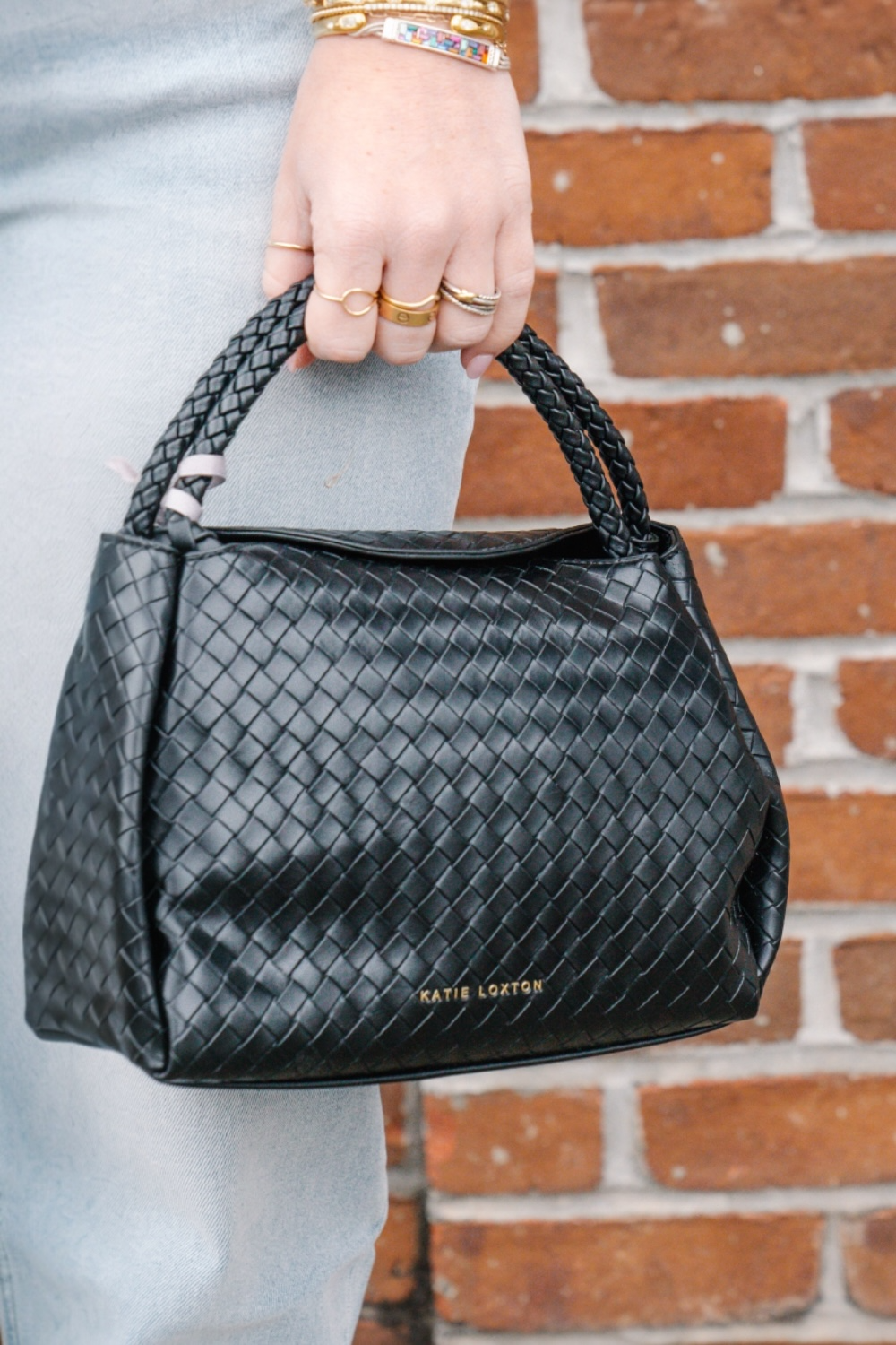 Nova Woven Top Handle Bag in Black