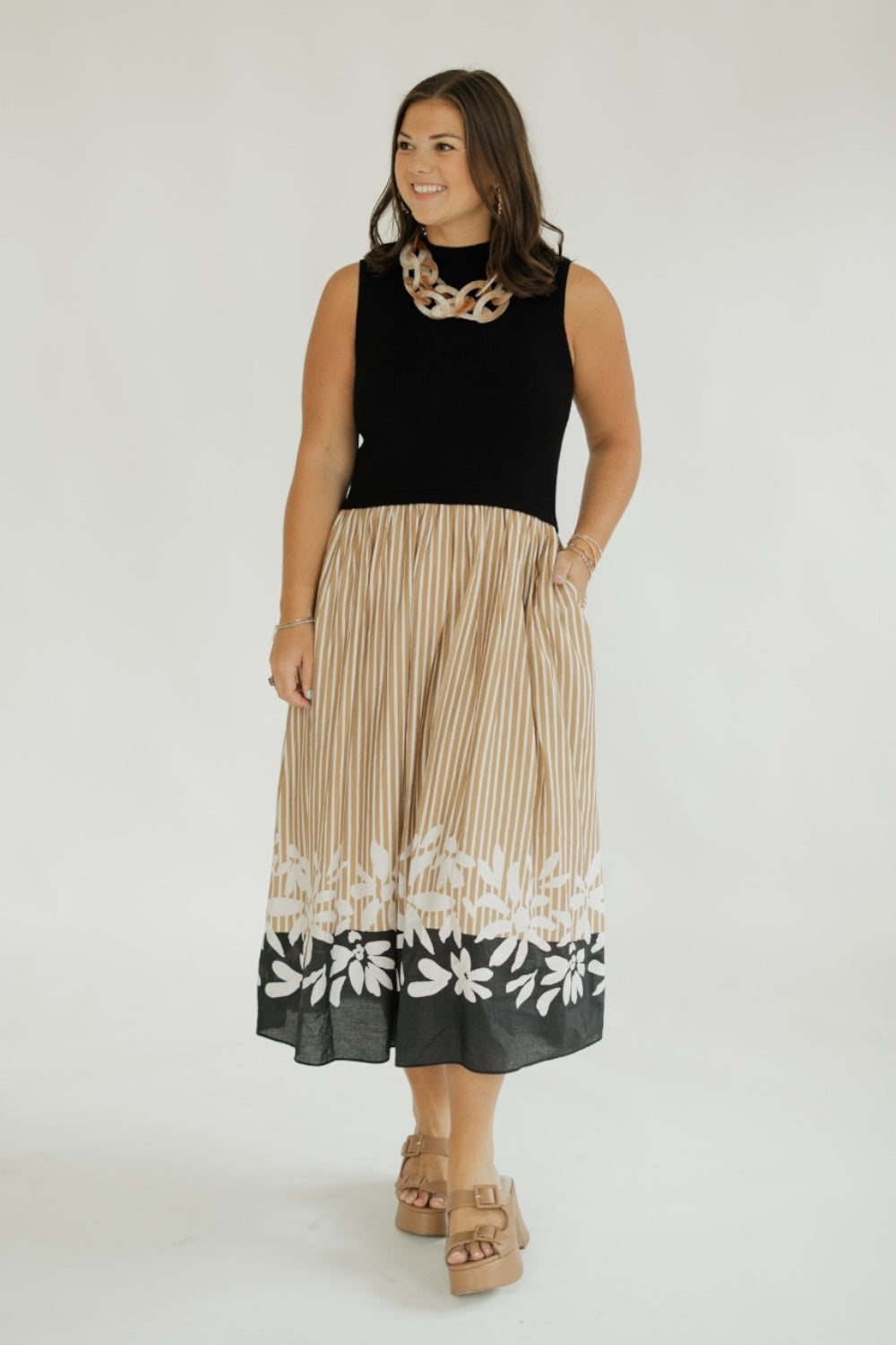 Sarah Mixed Media Midi Dress