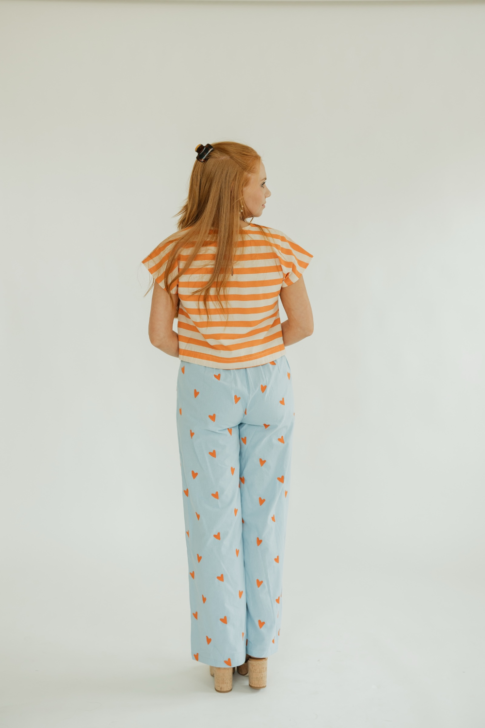 Orange Heart Print Wide Leg Pant (XS-XL)