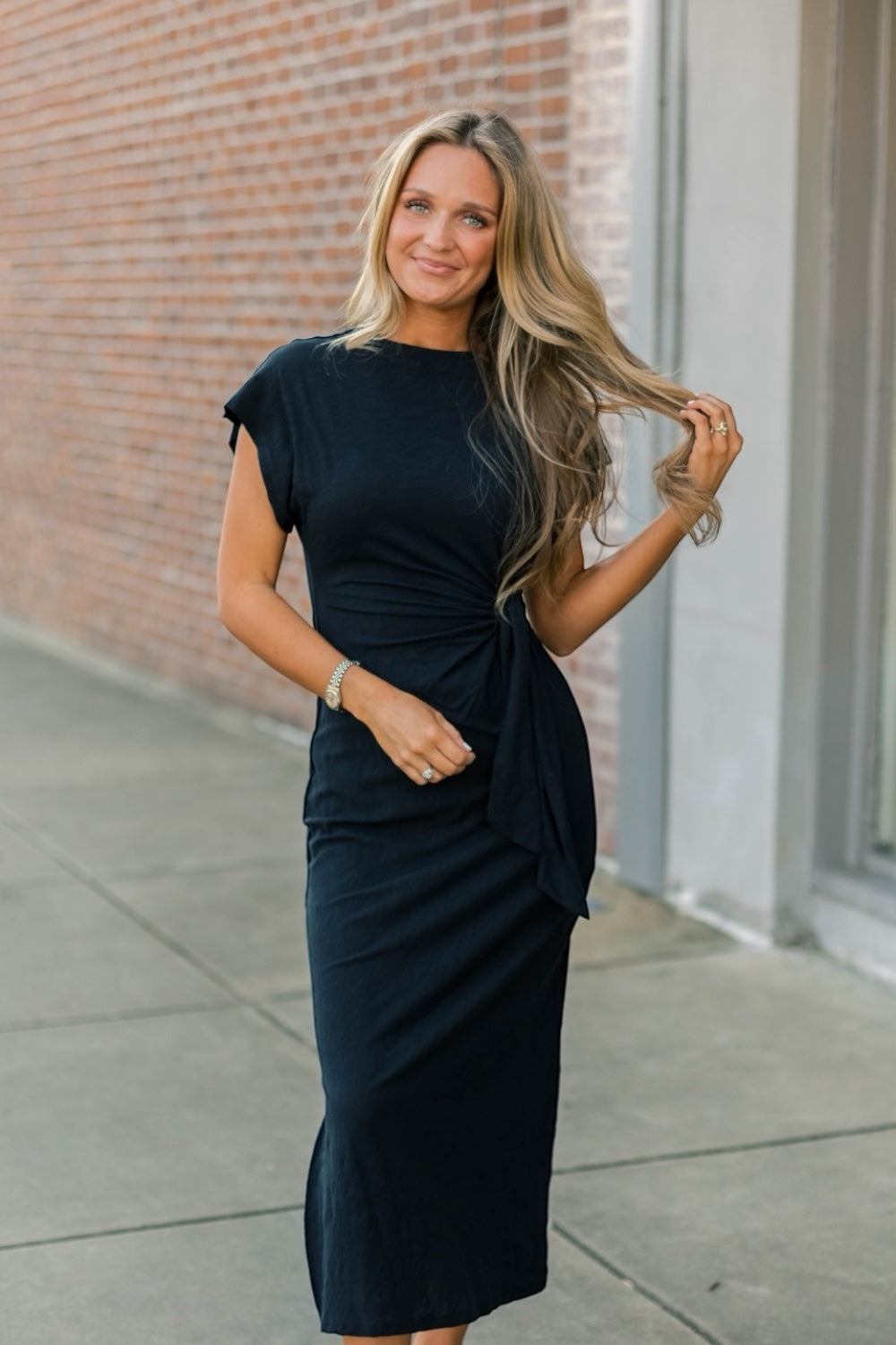 Terrie Black Crewneck Tee Midi Dress