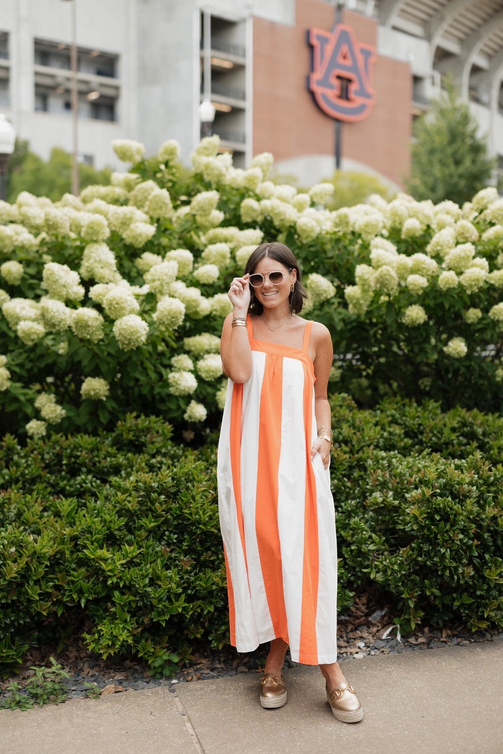 Miranda Orange Stripes Midi Dress