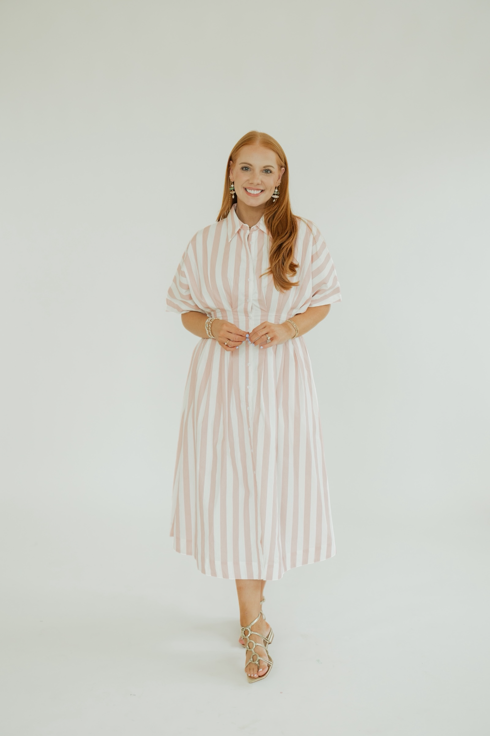 Charlotte Pink Striped Pleated Midi Dress