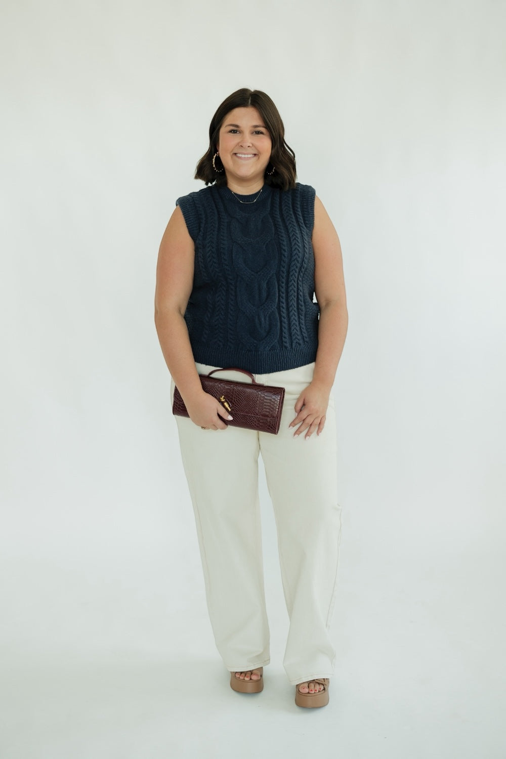 Navy Sleeveless Cable Knit Sweater