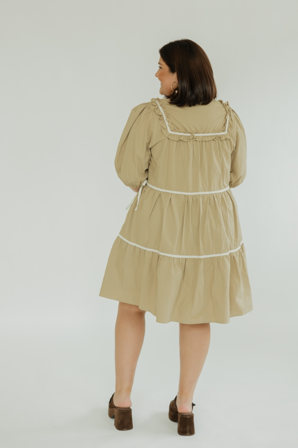 Khaki Ruffled Button Down Mini Dress (S-3XL)