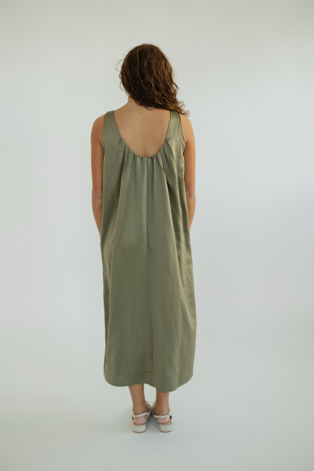 Steely Satin Midi Dress