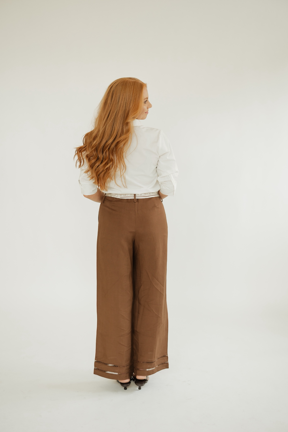 Lindy Brown Scarf Belt Linen Pants
