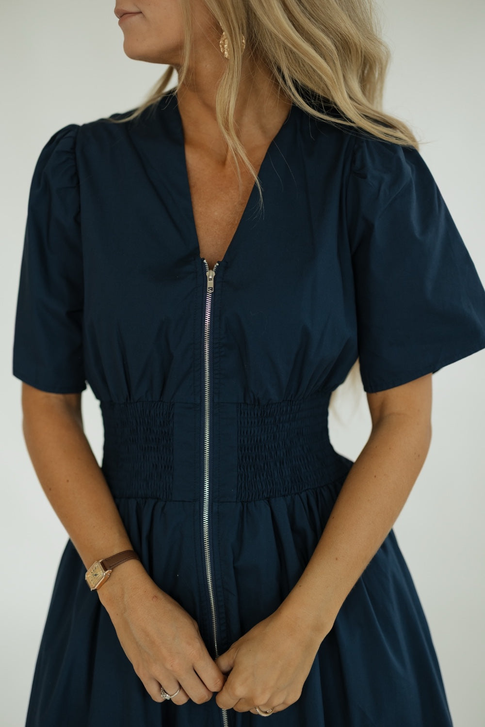 Denise Navy Zip Front Dress