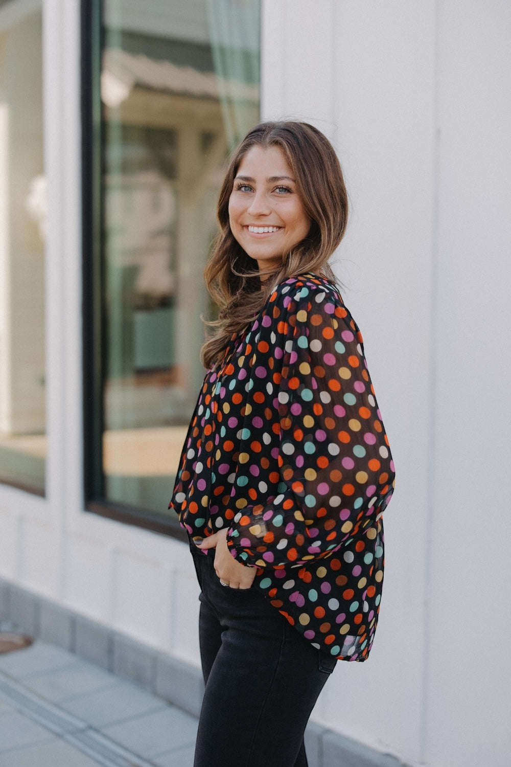 Multicolor Polka Dot Print Top