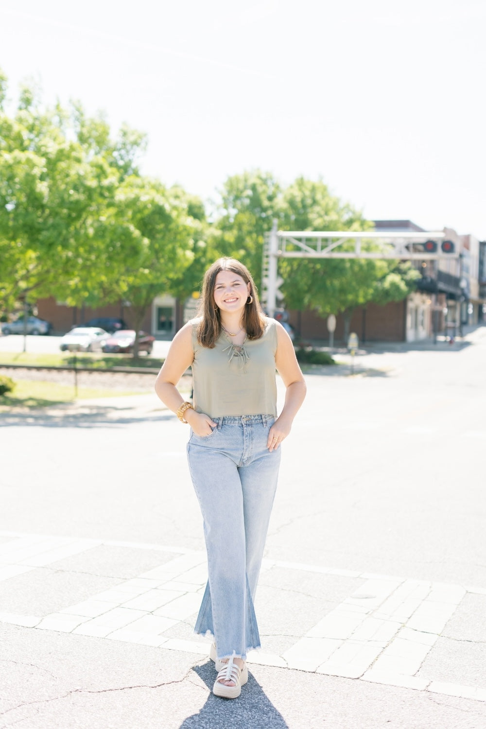 Quinn Olive Tie Front Blouse