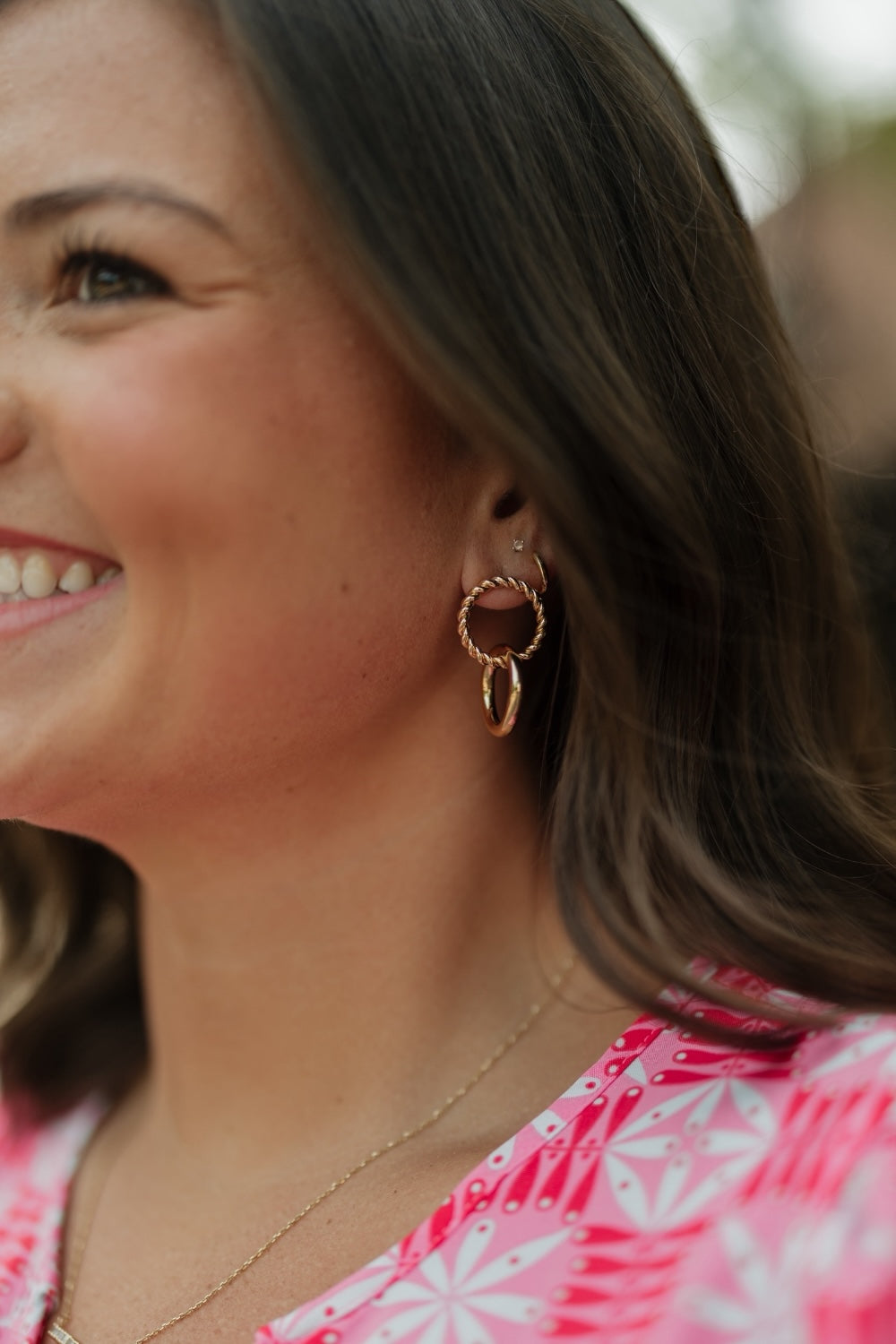 Gold Linked & Textured Circle Earrings