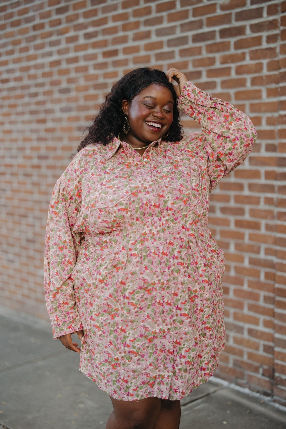 Emily Floral Corduroy Tucked Waist Dress