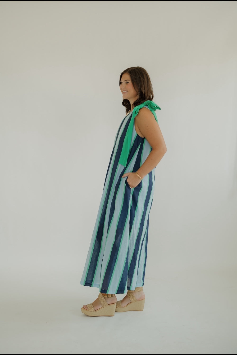 Savvy Striped One Shoulder Midi Dress
