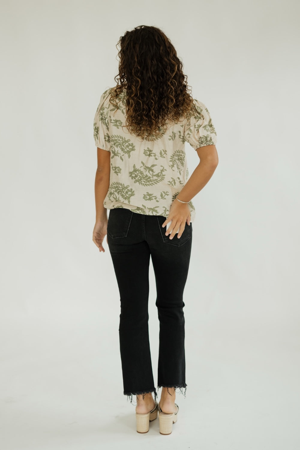 Nancy Olive Print Ruffle Neck Top (S-2XL)