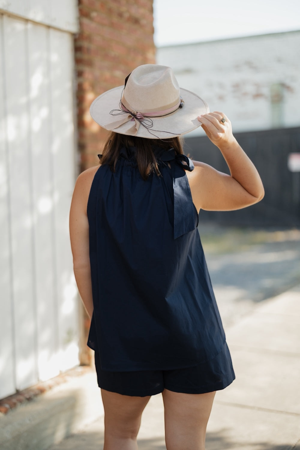 Cassie Navy Poplin Elastic Waist Shorts (S-3XL)