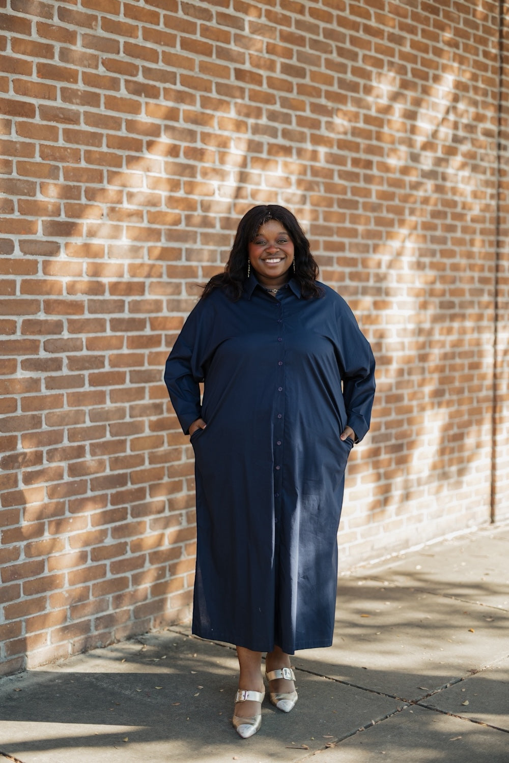 Regan Navy Button Down Maxi Dress (S-3XL)