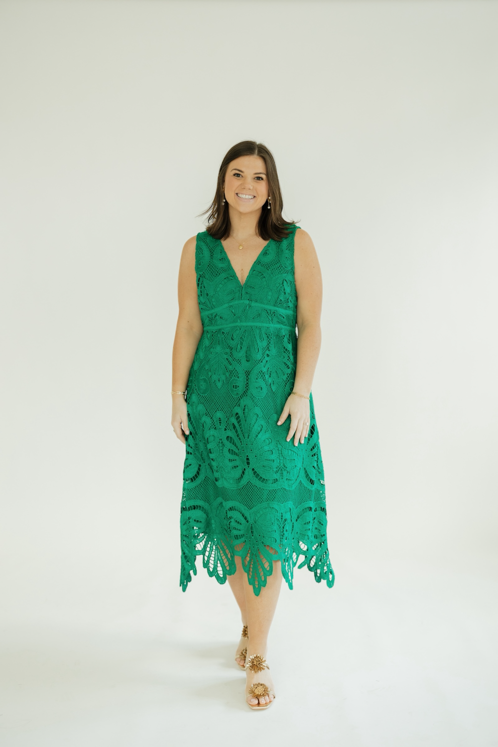 kelly green cocktail dress Karen Lace Kelly Green Midi Dress – Studio 3:19