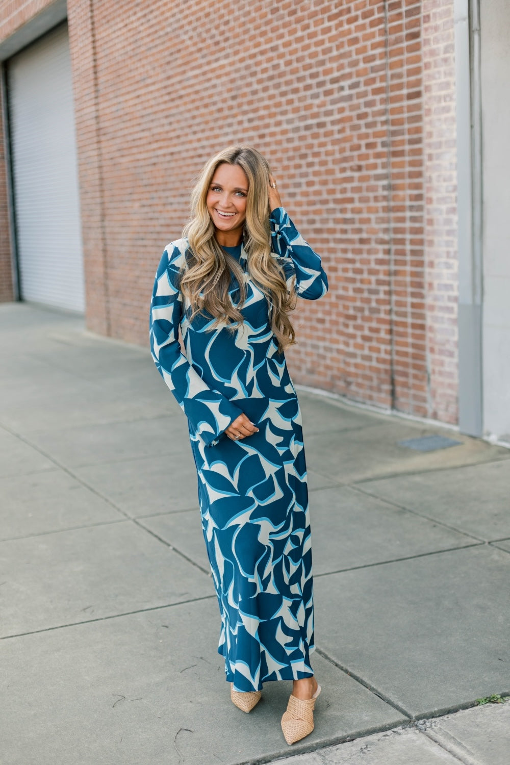 Giovanna Bias Blue Geometric Midi Dress
