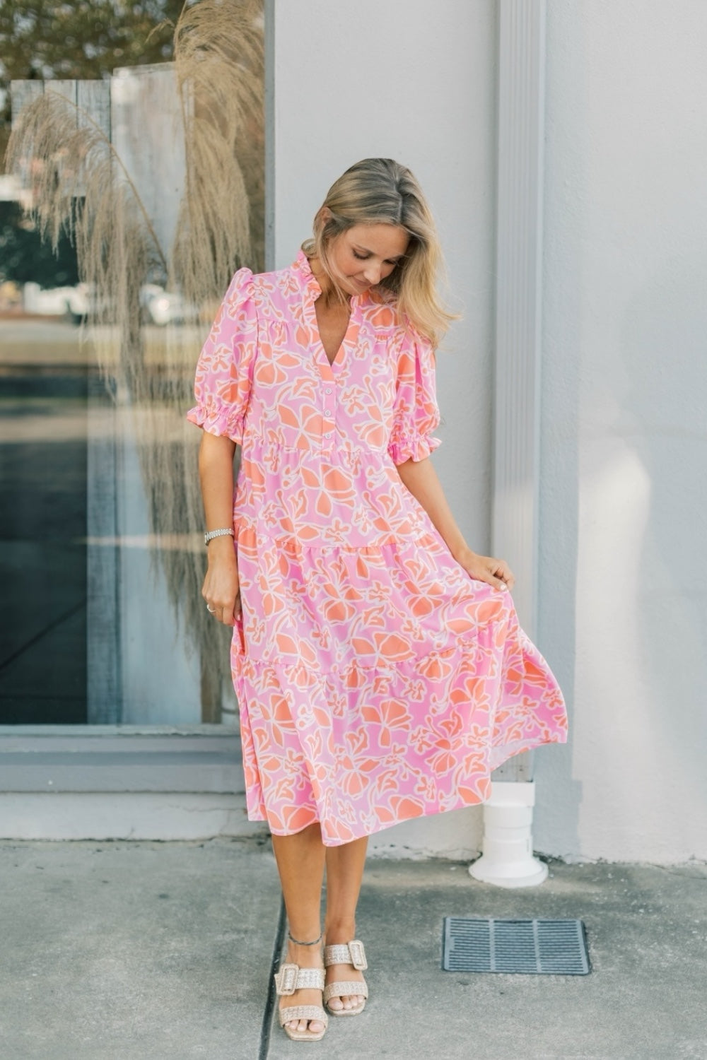 Evie Blossom Breeze Coral Midi Dress (XS-2XL)