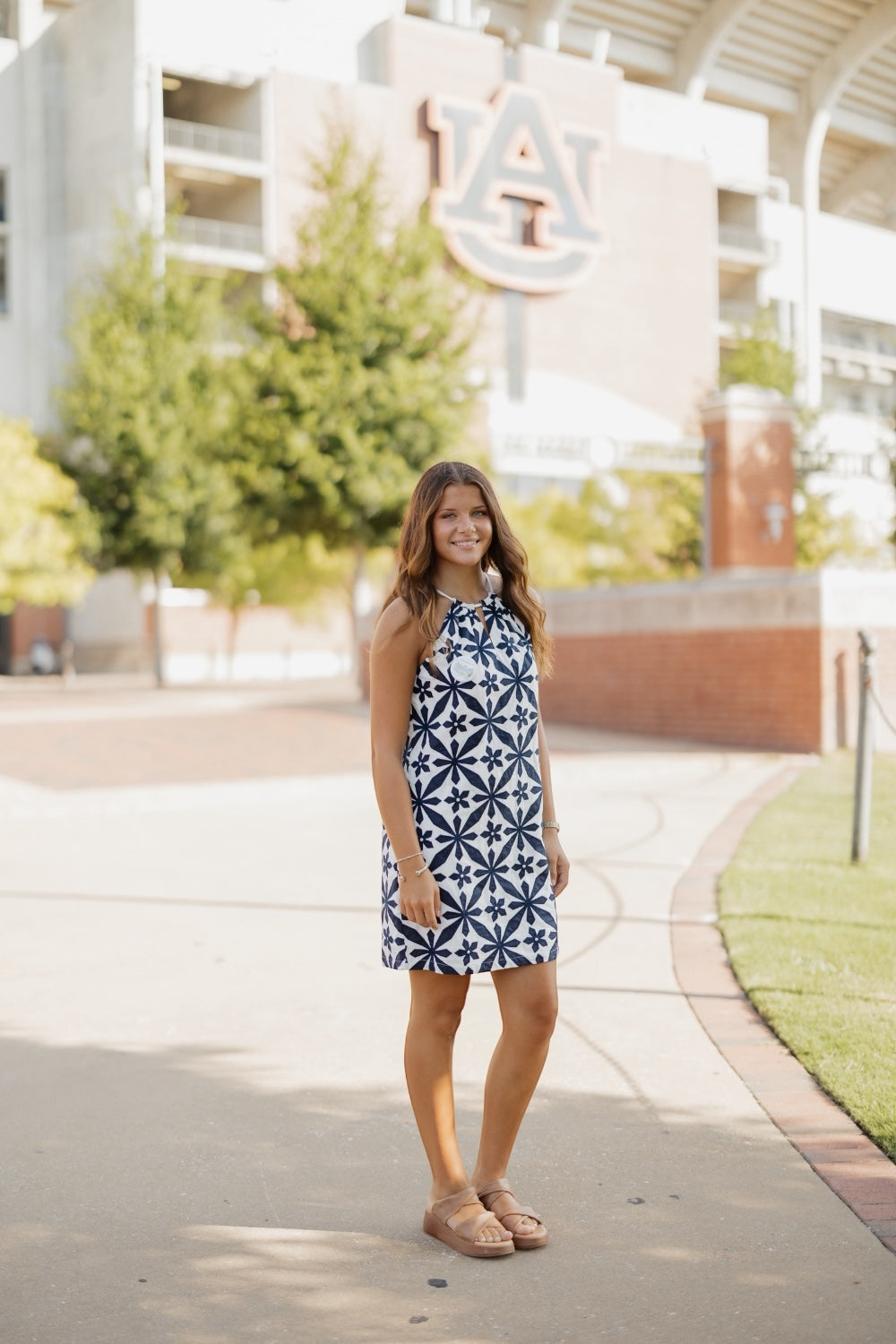 Hallie Navy Emroidered Halter Dress