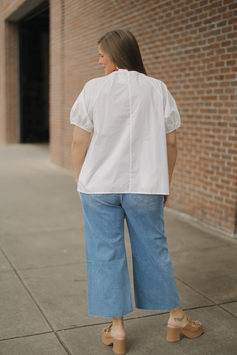 Penny White Poplin Textured Top