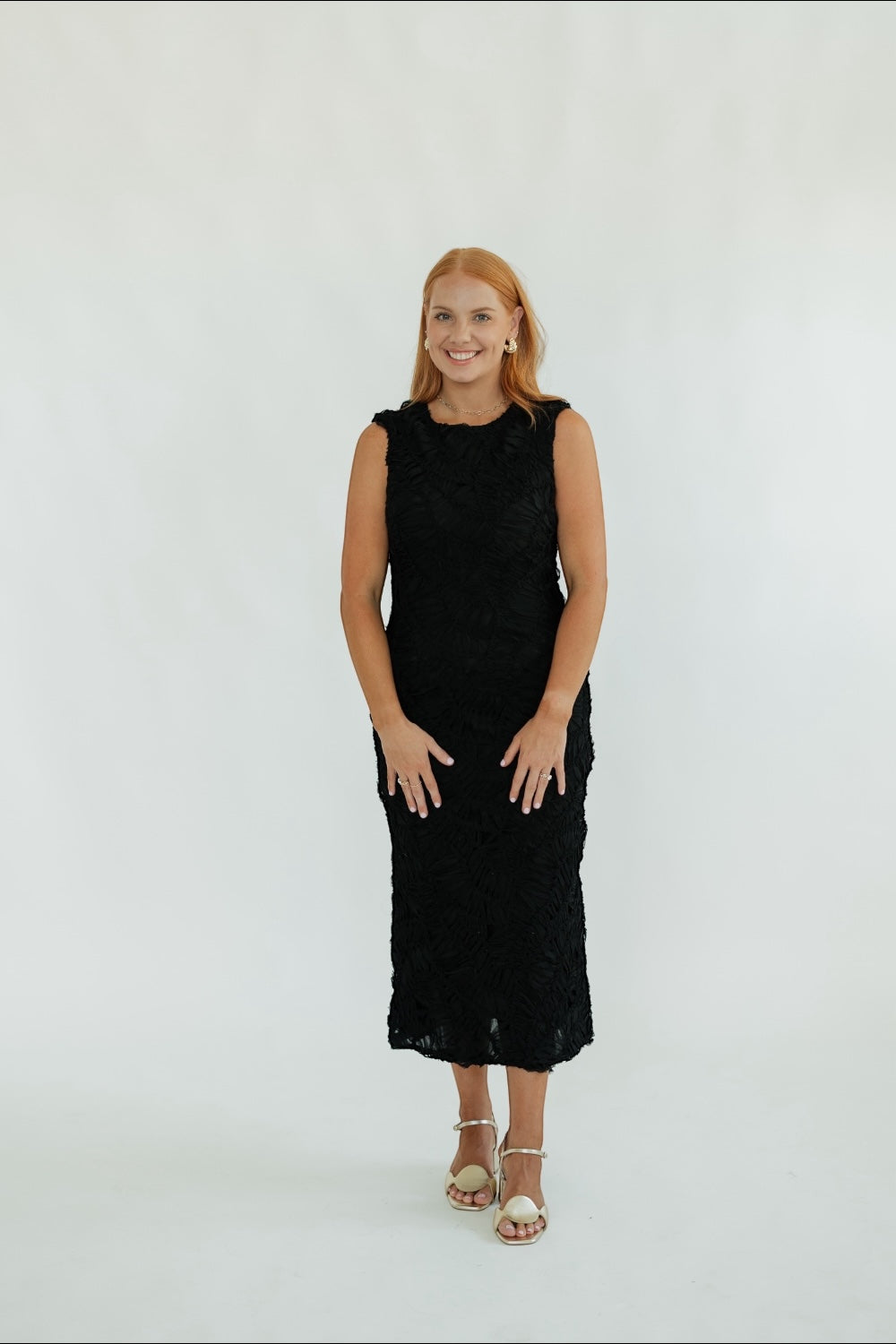 Cleo Black Textured Midi Dress
