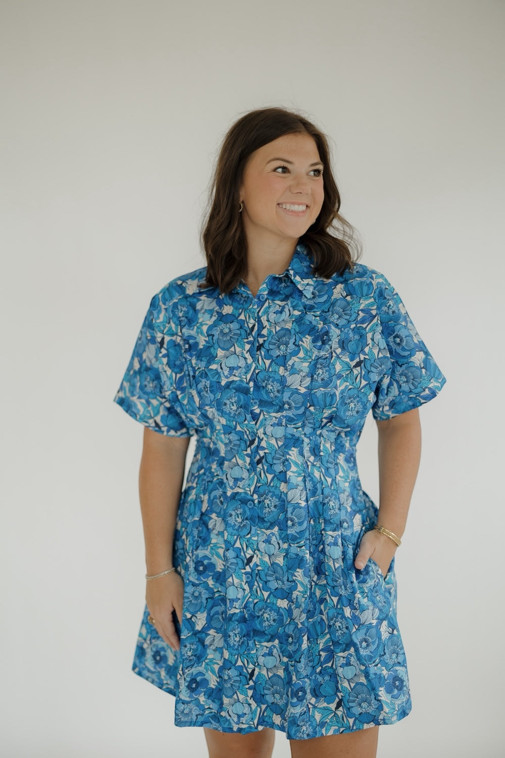 Twyla Blue Peonies Mini Dress