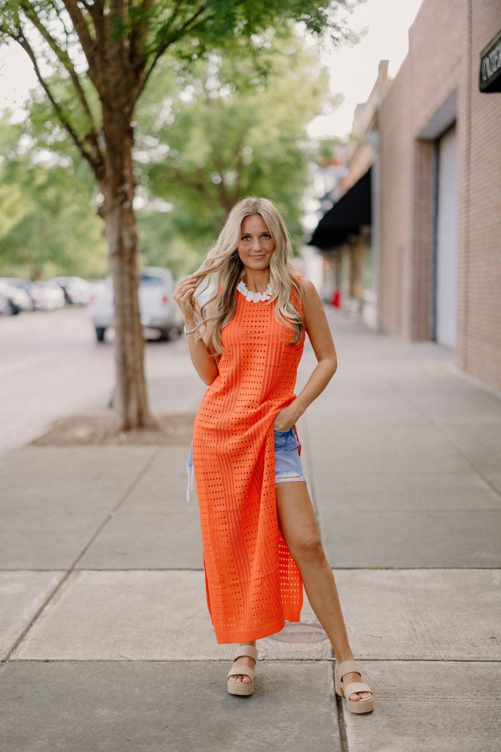 Tangerine Crochet Long Coverup (S-3XL)