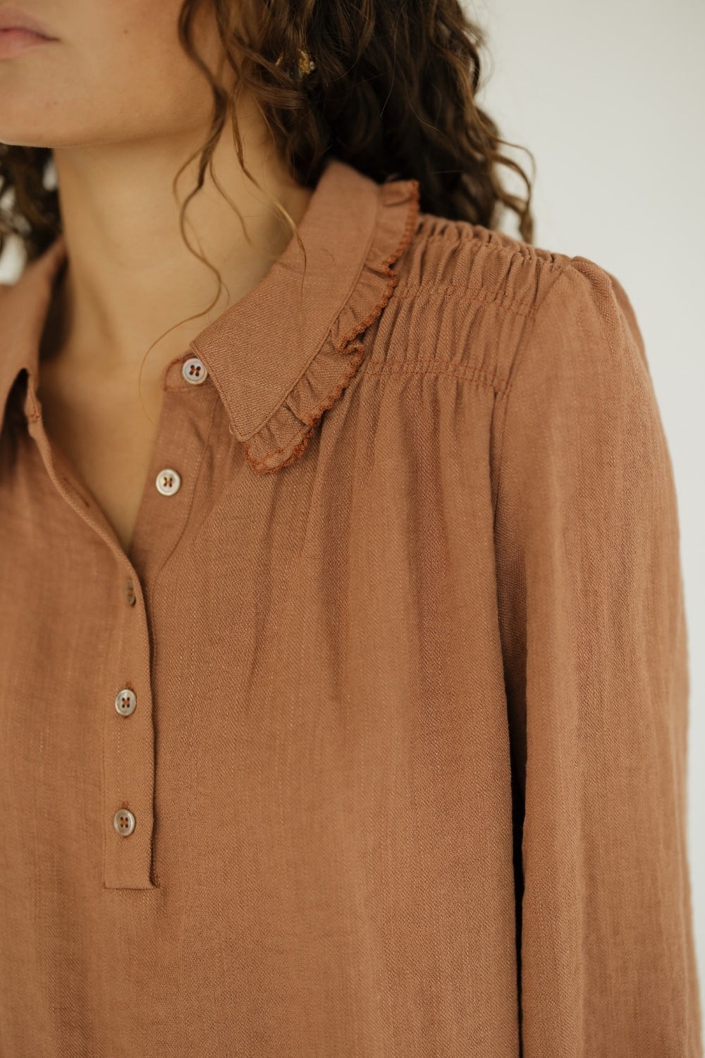 Laurel Rust Ruffle Collar Top
