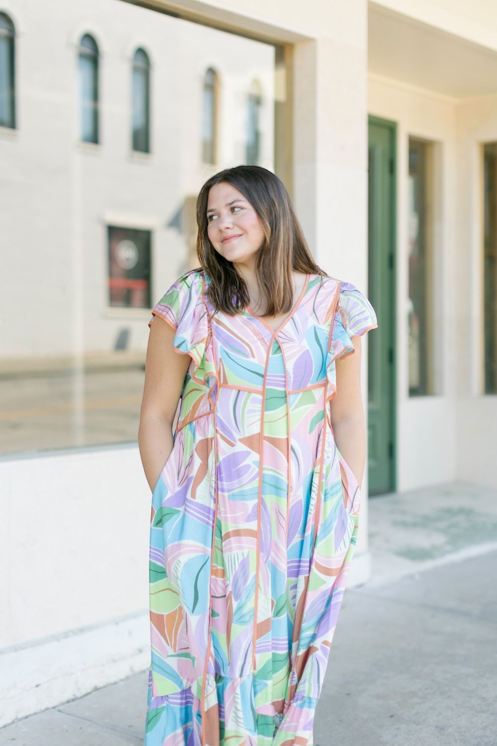 Maggie Multi Print Flutter Sleeve Midi Dress