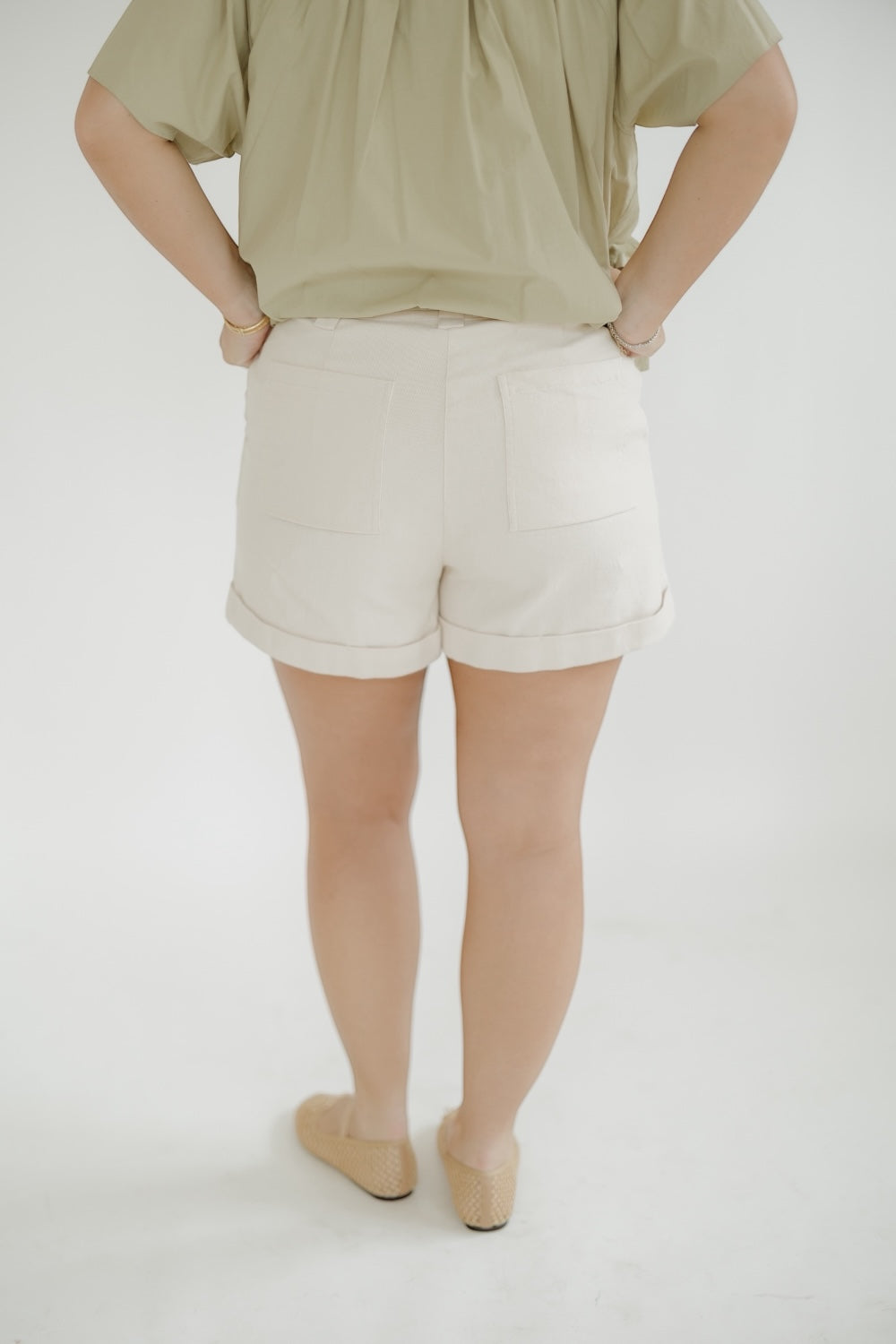 Cream Twill Denim Cuff Shorts