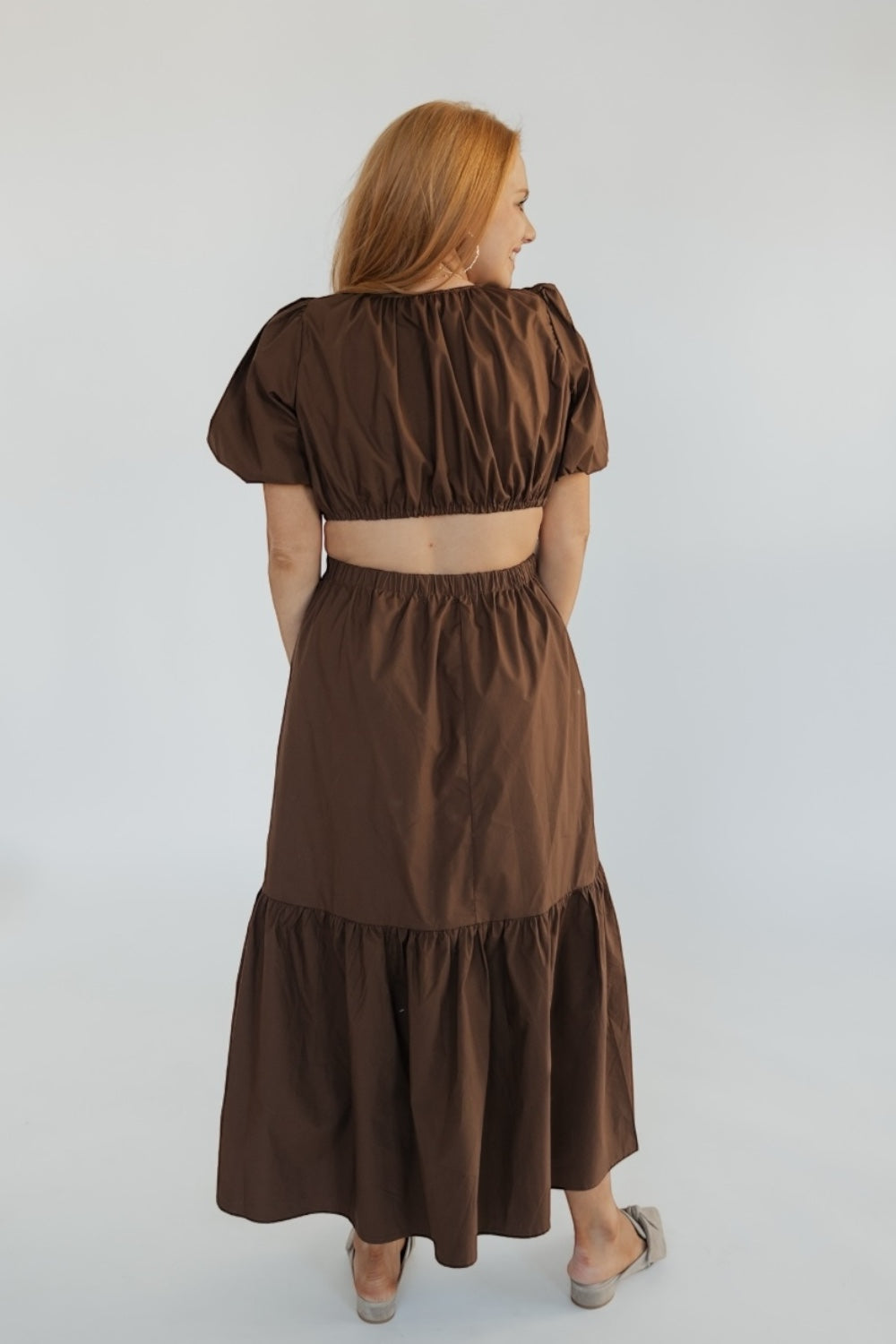 Maggie Brown Poplin Maxi Dress