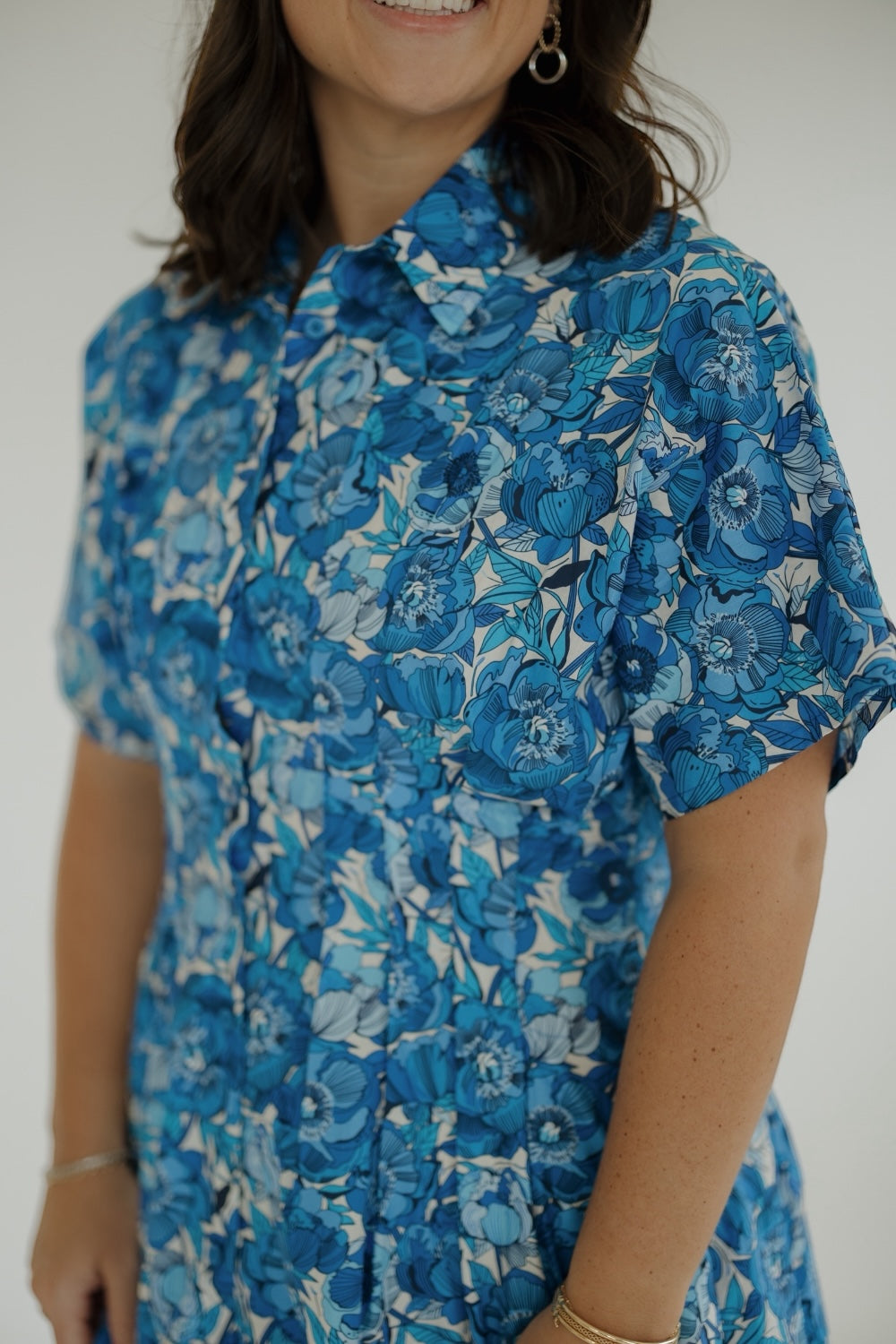 Twyla Blue Peonies Mini Dress