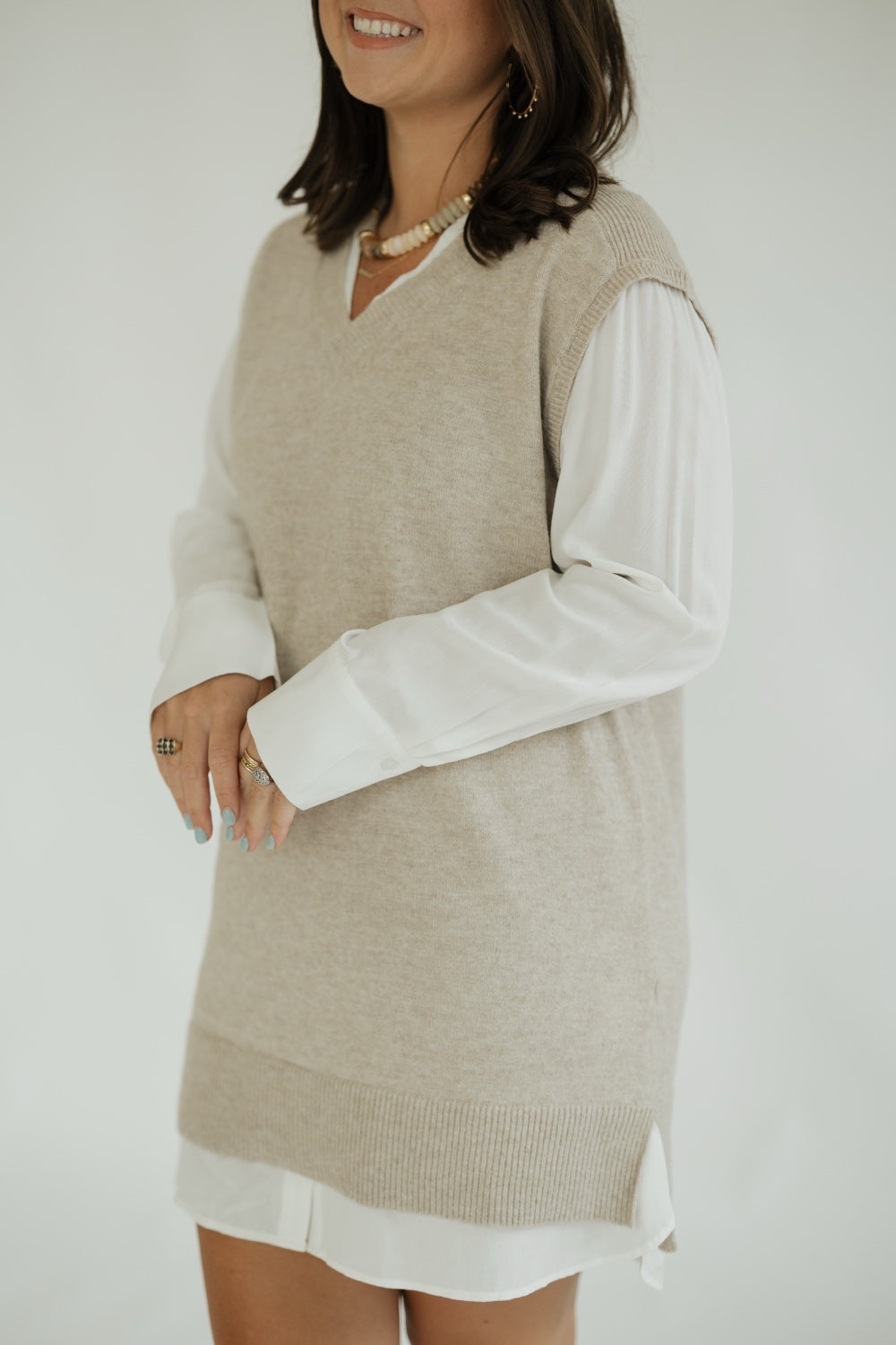 Judy Beige Sweater Shirt Dress (XS-XL)