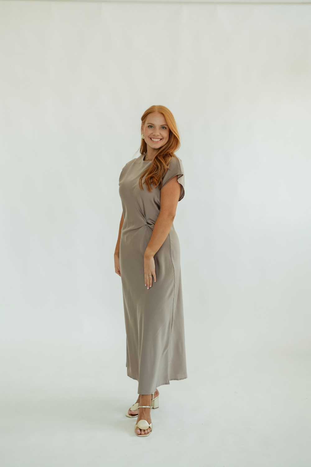 Dallis Satin Bias Cut Waist Midi Dress