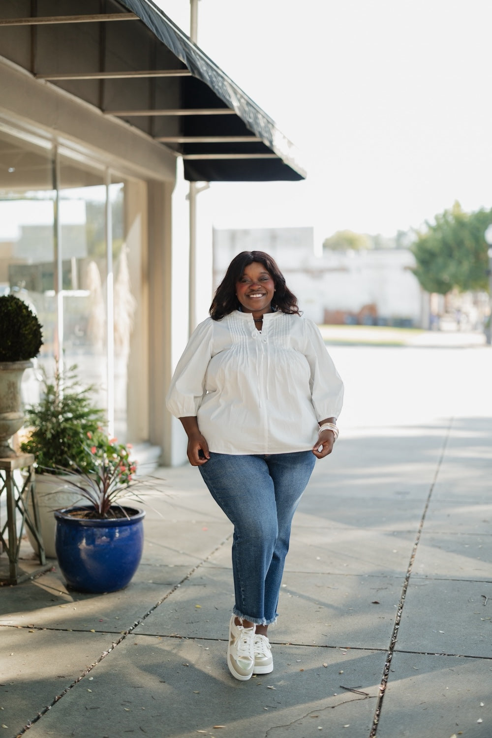Laurel Tie Front White Poplin Blouse (S-3XL)