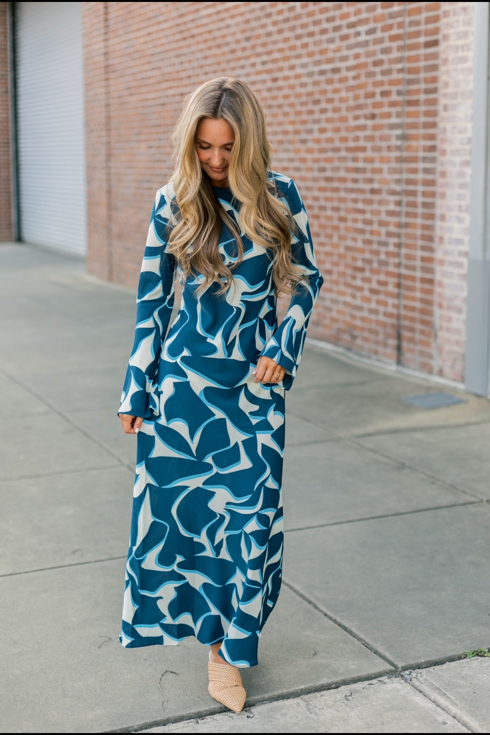 Giovanna Bias Blue Geometric Midi Dress