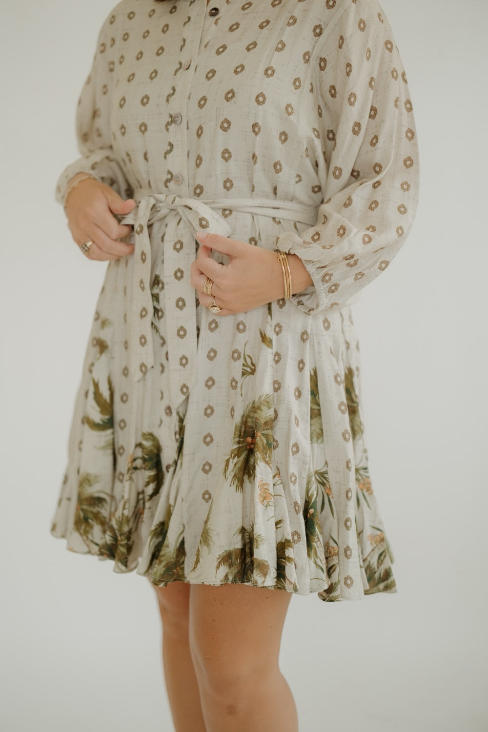 Palm Pattern 3/4 Sleeve Dress