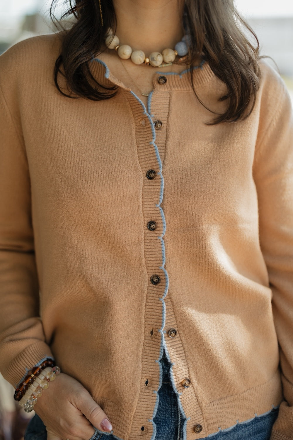 Helen Blue Scallop Hem Cardigan