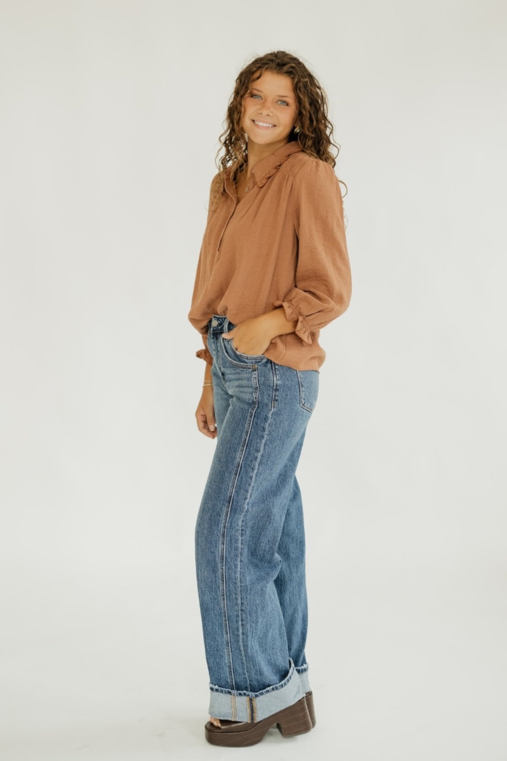 Laurel Rust Ruffle Collar Top