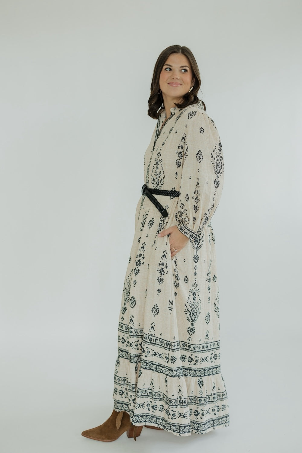 Pamela Belted Paisley Print Maxi Dress