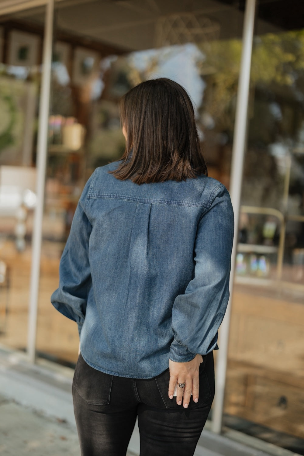 Cecile Dark Denim Collared Top