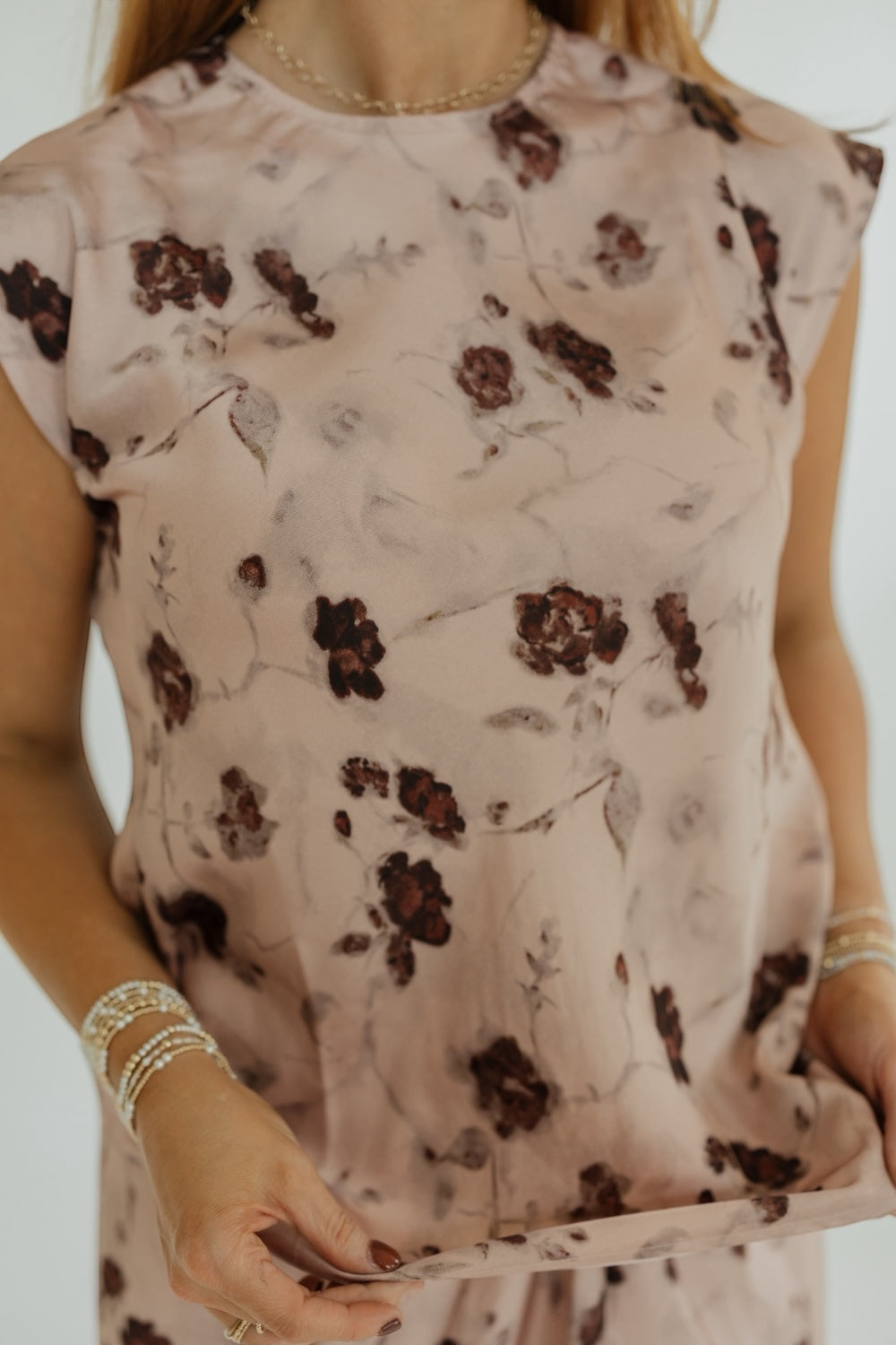 Rose Print Satin Top