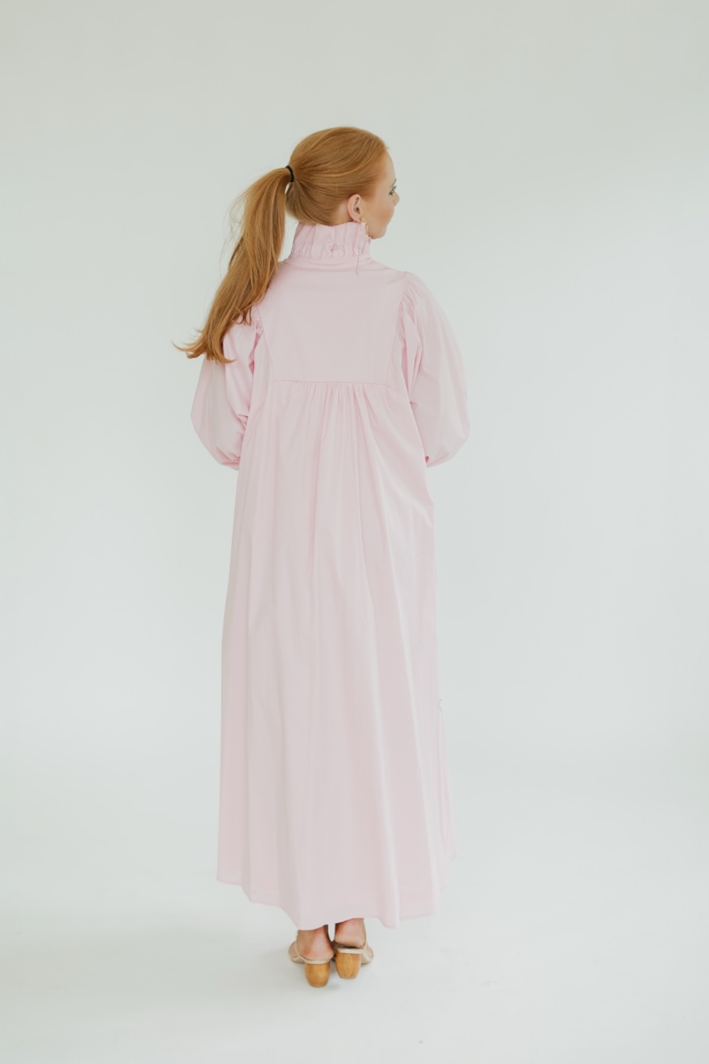 Layla Pink Ruffle Collar Midi Dress