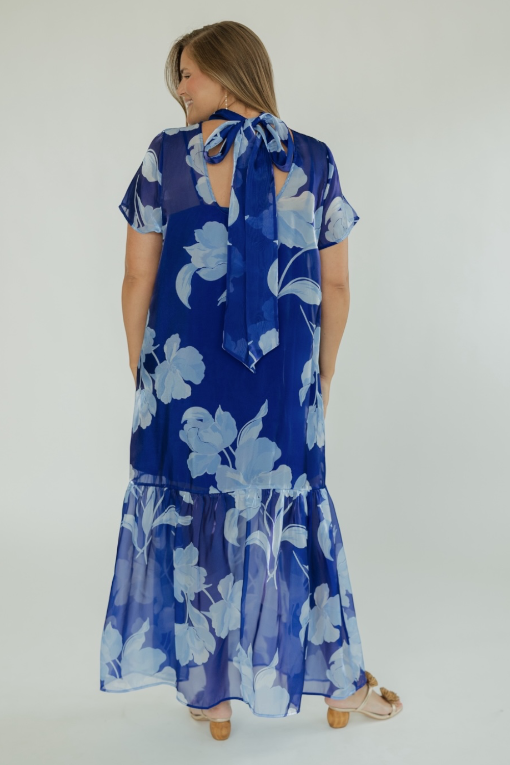 Dime Navy Blue Organza Mockneck Maxi Dress (XS-3XL)