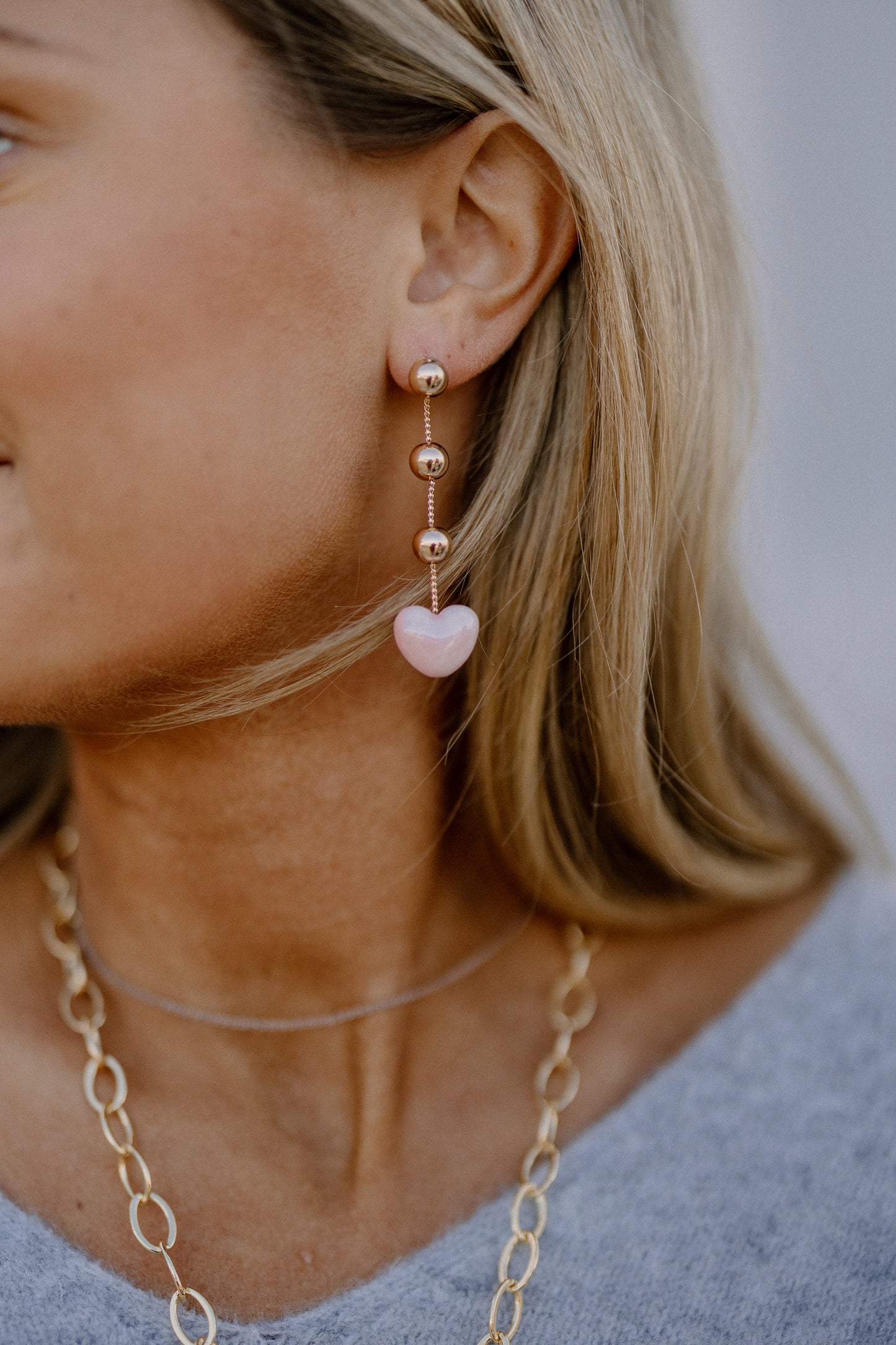 Heart & 3 Brass Ball Drop Earrings