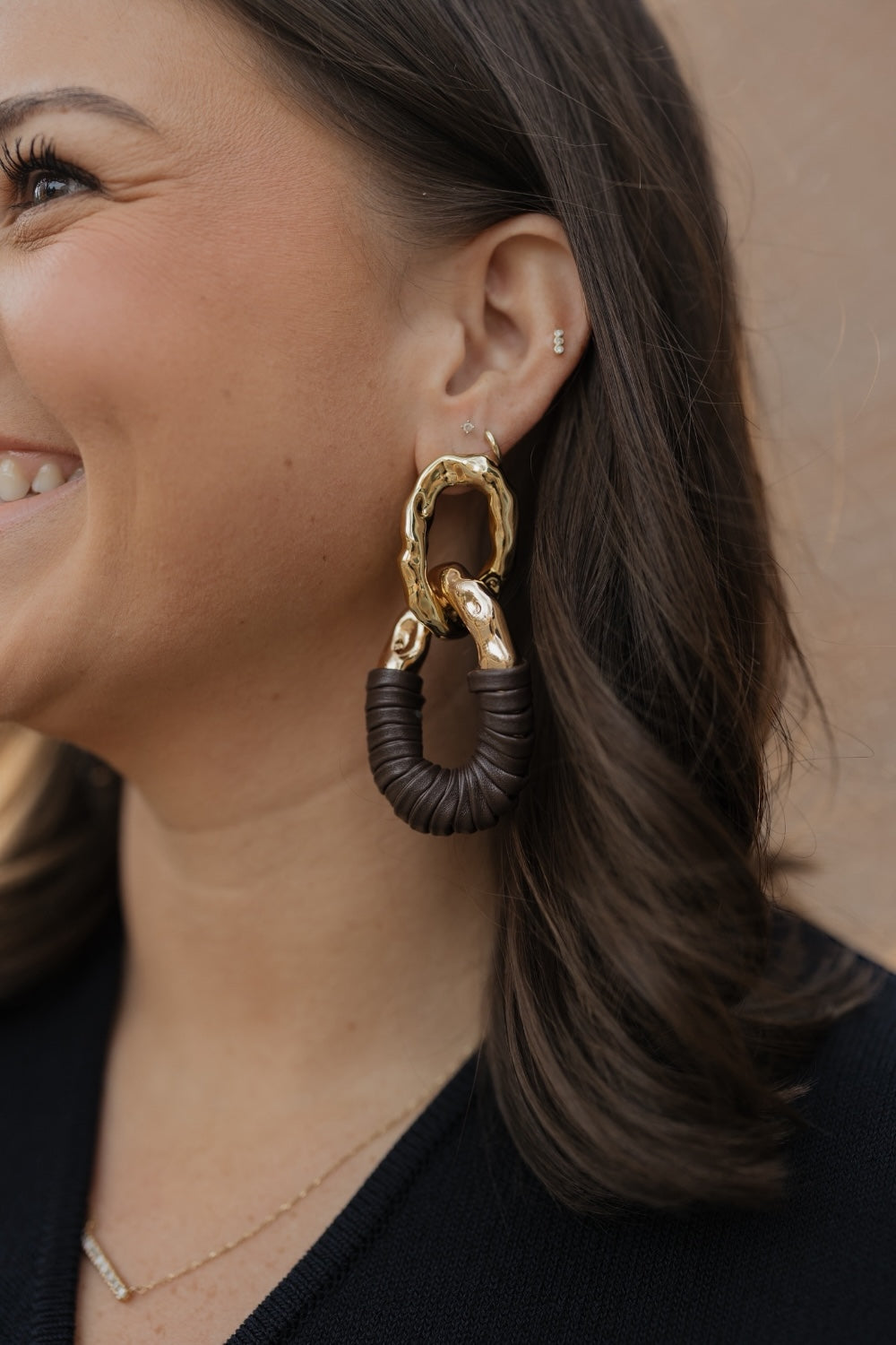 Brown Leather Wrapped Earrings