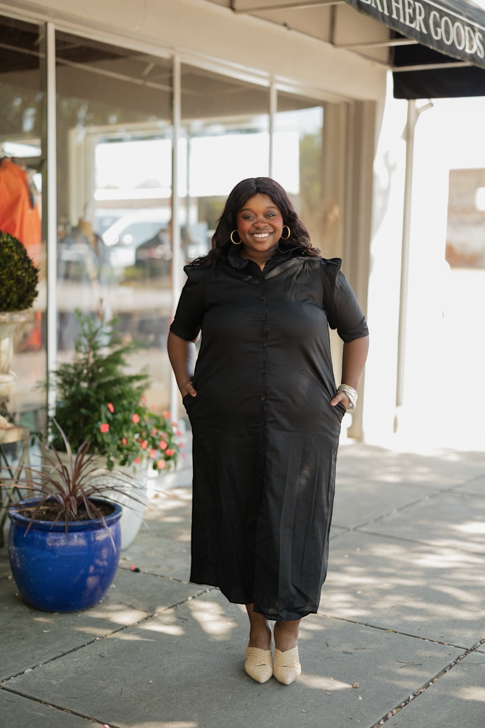 Nina Black Ruffle Collar Shirt Dress (S-3XL)