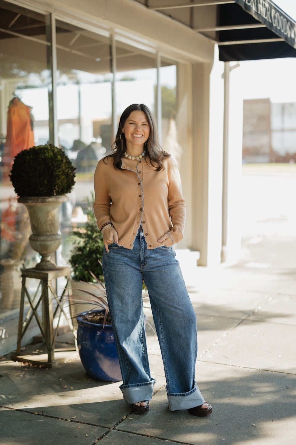 Helen Blue Scallop Hem Cardigan