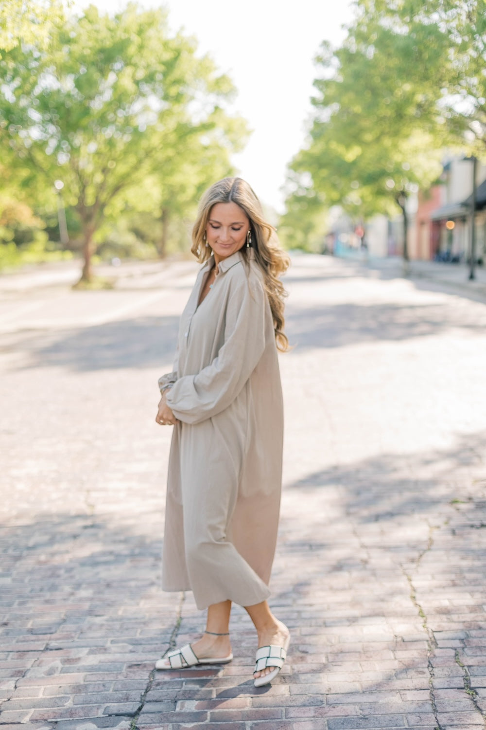 Kelly Khaki Linen Midi Dress (S-3XL)