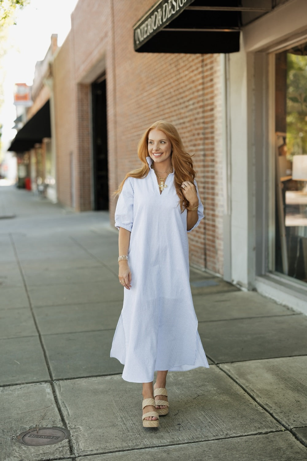 seersucker dress for women Blakely Sky Seersucker Stripe Dress (S-3XL) – Studio 3:19